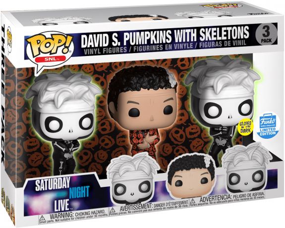 Figurine Funko Pop Saturday Night Live David S. Pumpkins avec Squelettes - Brillant dans le noir - 3 pack