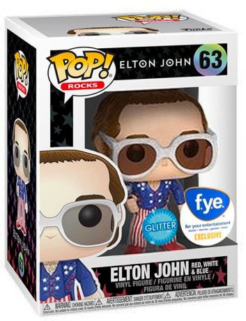 Figurine Funko Pop Elton John #63 Elton John Rouge, Blanc & Bleu - Pailleté
