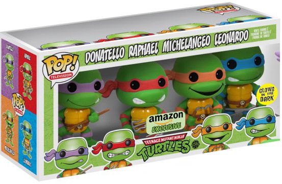 Figurine Funko Pop Tortues Ninja #00 Donatello, Raphael, Michelangelo & Leonardo - Brillant dans le noir - 4 pack