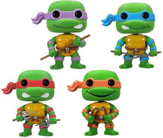 Figurine Funko Pop Tortues Ninja Donatello, Raphael, Michelangelo & Leonardo - Brillant dans le noir - 4 pack