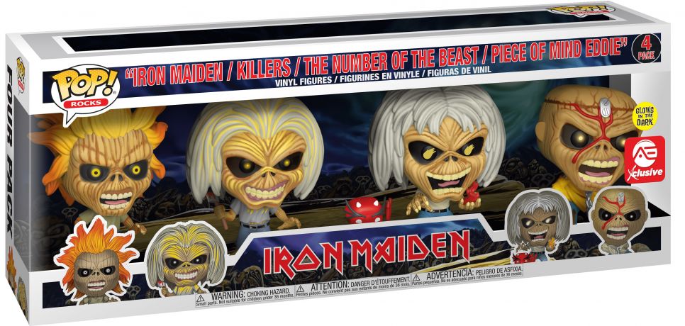 Figurine Funko Pop Iron Maiden Iron Maiden / Killers / The Number of the Beast / Piece of Mind Eddie - Brillant dans le noir - 4 pack
