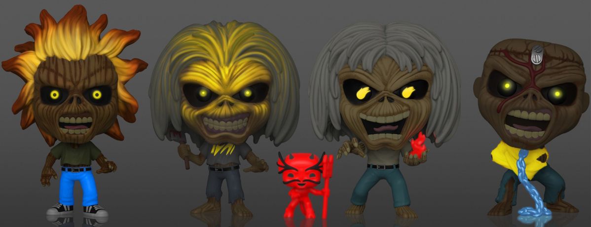 Figurine Funko Pop Iron Maiden Iron Maiden / Killers / The Number of the Beast / Piece of Mind Eddie - Brillant dans le noir - 4 pack