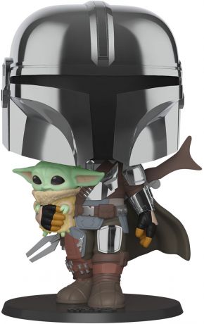 Figurine Funko Pop Star Wars : Le Mandalorien #380 Mandalorien avec l'Enfant - 25 cm & Chromé