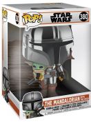 Figurine Pop Star Wars : Le Mandalorien #380 Mandalorien avec l'Enfant - 25 cm & Chromé