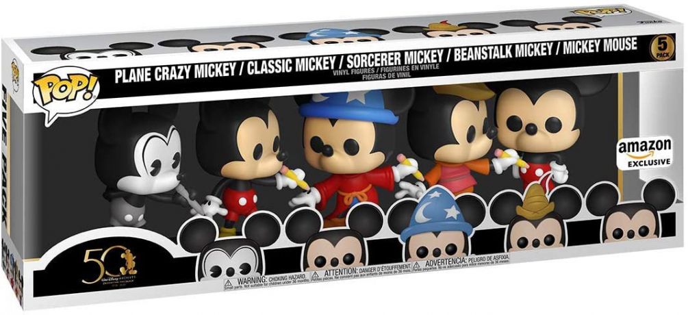 Figurine Funko Pop Walt Disney Archives Avion fou Mickey, Mickey Classique, Sorcier Mickey, Mickey Haricot Magique & Mickey Mouse - 5 pack