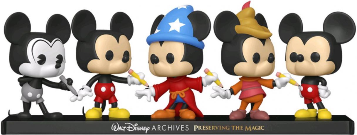 Figurine Funko Pop Walt Disney Archives Avion fou Mickey, Mickey Classique, Sorcier Mickey, Mickey Haricot Magique & Mickey Mouse - 5 pack