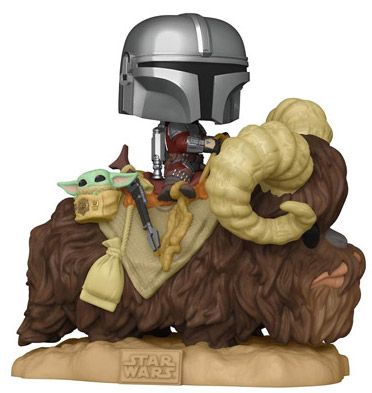 Figurine Funko Pop Star Wars : Le Mandalorien #416 Mandalorian sur Bantha avec l'enfant