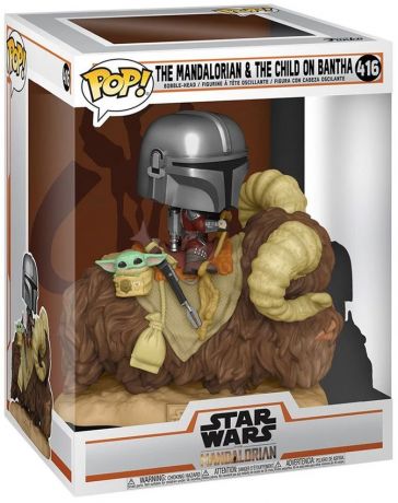 Figurine Funko Pop Star Wars : Le Mandalorien #416 Mandalorian sur Bantha avec l'enfant