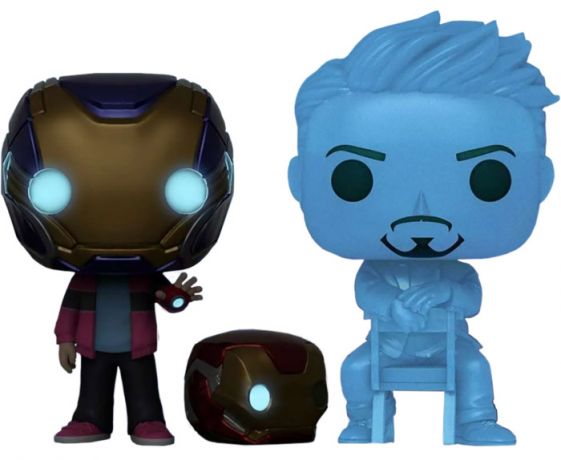 Figurine Funko Pop Avengers : Endgame [Marvel] #00 Hologramme Tony Stark et Morgan avec casque - Glow in the Dark