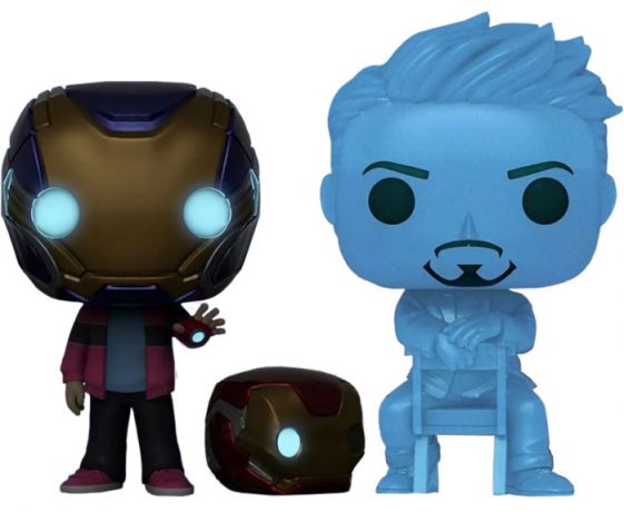 Figurine Funko Pop Avengers : Endgame [Marvel] Hologramme Tony Stark et Morgan avec casque - Glow in the Dark