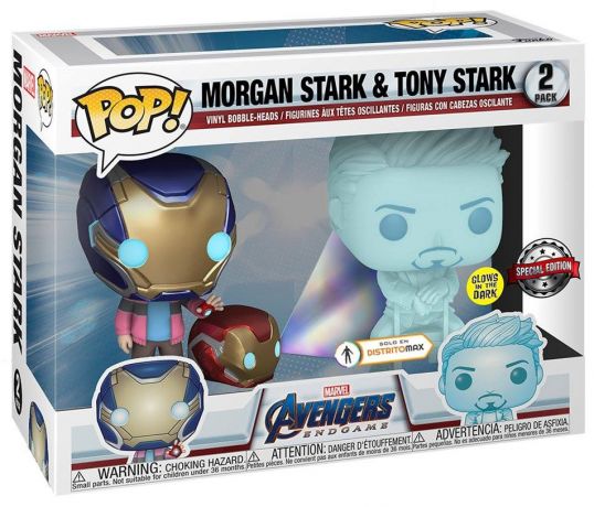 Figurine Funko Pop Avengers : Endgame [Marvel] Hologramme Tony Stark et Morgan avec casque - Glow in the Dark